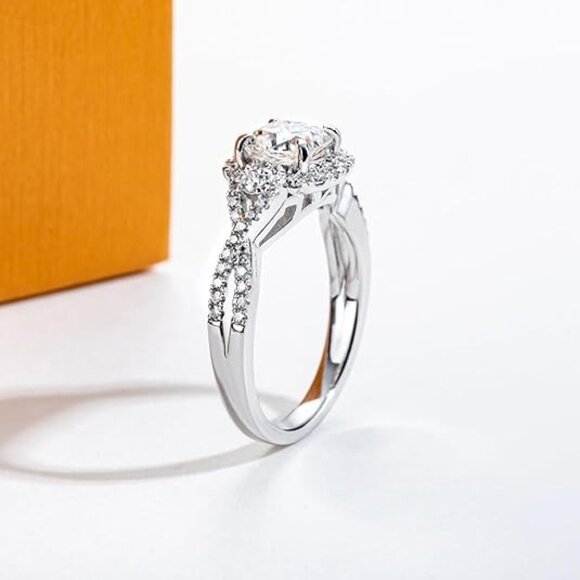 1.434cttw Cushion Cut Moissanite D Color VVS1 Clarity 925 Silver Wedding Ring - Picture 4 of 6